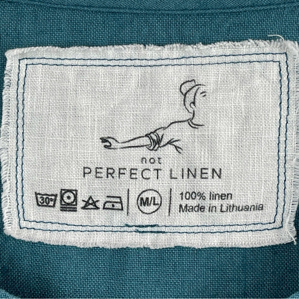 Not PERFECT LINEN Teal Sleeveless 100% Linen Lagenlook Midi Dress Sz M/L - Picture 7 of 7